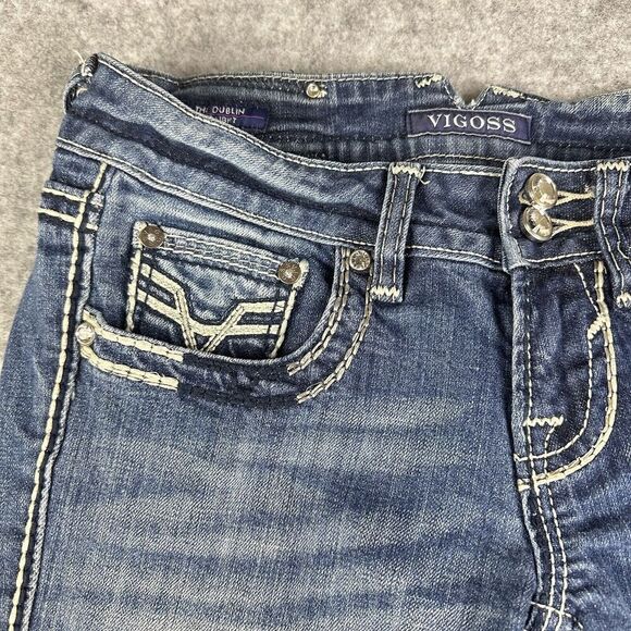 Vigoss Dublin Straight Jeans Womens 5 Low Rise Dark Wash Rhinestone Thick Stitch - Picture 8 of 16